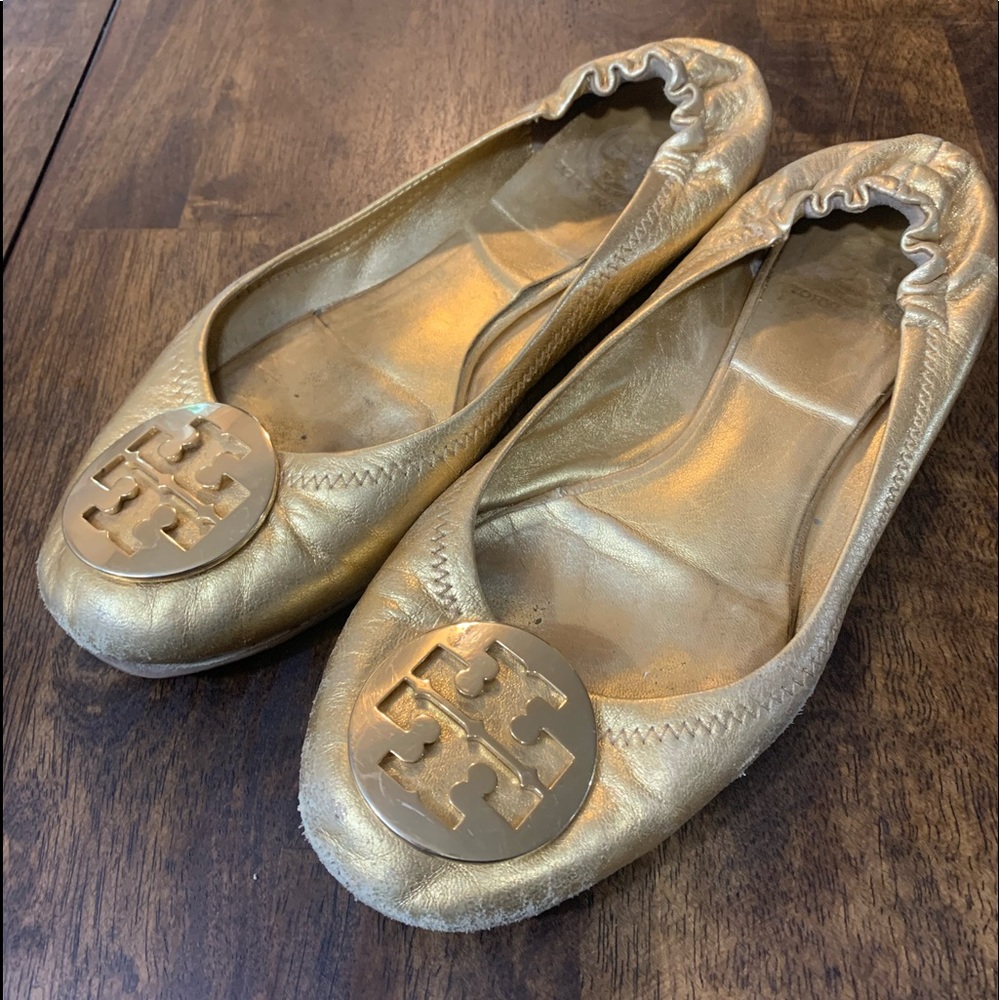 Tory Burch Womens 9 Solid Gold Ballet Flats Rough